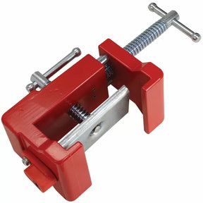 Red woodworking corner clamp for precise 90-degree angle assembly and holding