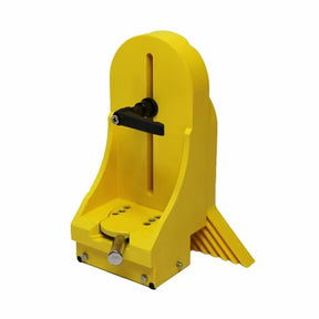 Yellow woodworking jig with adjustable handle for router table accessory precision cuts