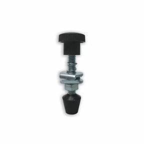 Adjustable router table leveling foot with threaded bolt and rubber tip for woodworking