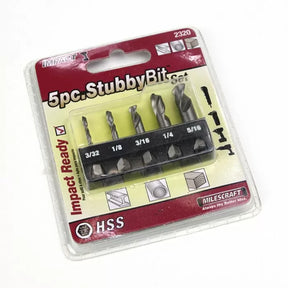 5-piece stubby drill bit set in retail packaging, sizes 3/32 to 5/16, for woodworking