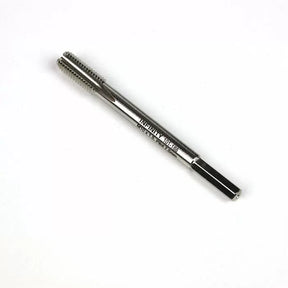 Steel thread tap tool for metalworking on white background, close-up, woodworking accessory