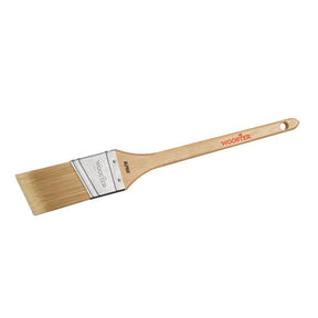 Flat paintbrush with wooden handle and synthetic bristles for woodworking projects