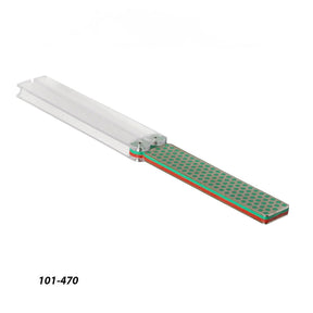 Diamond sharpening stone with green grit and clear handle for woodworking tool maintenance