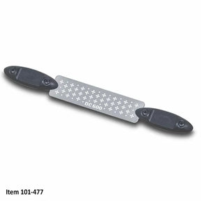 Diamond sharpening file with dual black handles and DC600 markings for woodworking tools