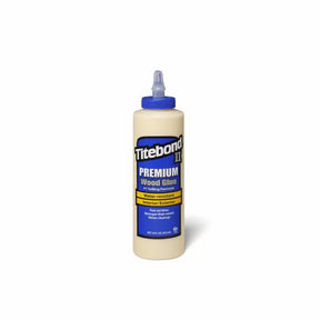 Bottle of Titebond II premium wood glue for woodworking, water-resistant adhesive