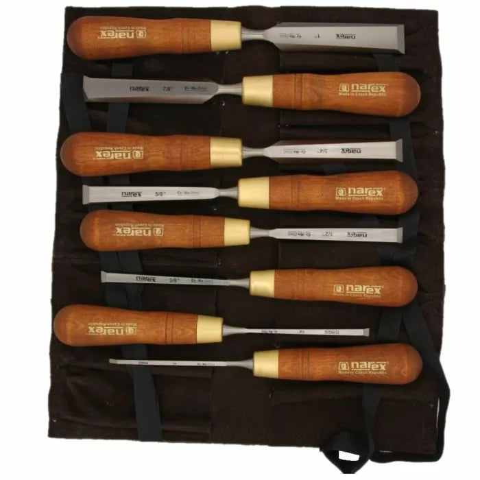 Narex 8-Pc. Wood Line Imperial Size Bench Chisel Set w/ Leather Tool Roll