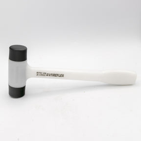 Dead blow mallet with white handle and black non-marring faces on white background