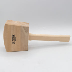 Wooden bench mallet with rectangular head and handle on white background, ideal for woodworking