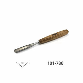 Wood carving gouge chisel with wooden handle, 60-degree angle, model 101-786.