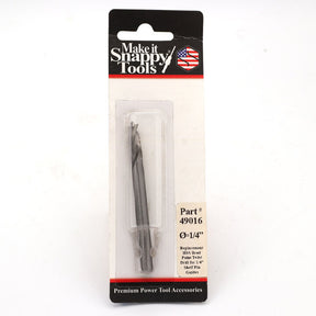 1/4 inch HSS brad point twist drill bit in retail packaging for shelf pin guides
