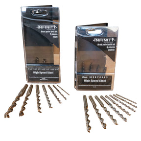 Brad point drill bit sets in inch and metric high speed steel for woodworking