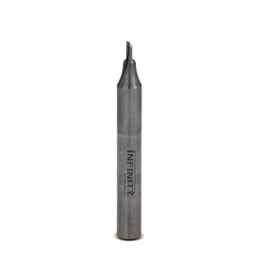 Straight carbide router bit for woodworking, single flute, on white background