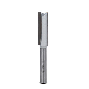 Straight flute router bit for woodworking, shown on a plain white background
