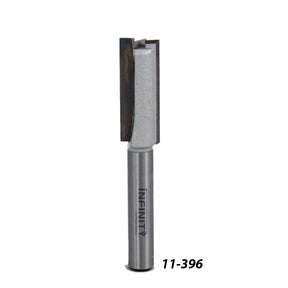 Straight router bit with carbide tip for woodworking, product number 11-396 on white background