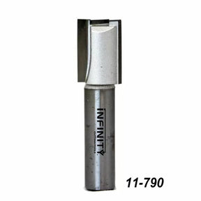 Straight carbide woodworking router bit with cutting edge, item 11-790, on white background