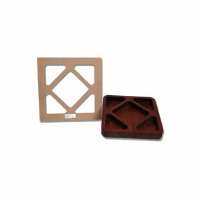 Woodworking tray template set with square MDF template and finished wooden tray on white background