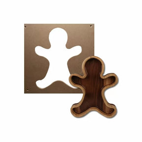 Gingerbread man woodworking template and routed walnut tray for DIY woodworking projects
