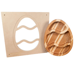 Easter egg-shaped wooden serving tray with matching MDF woodworking template