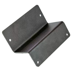 Black metal woodworking mounting bracket with four screw holes