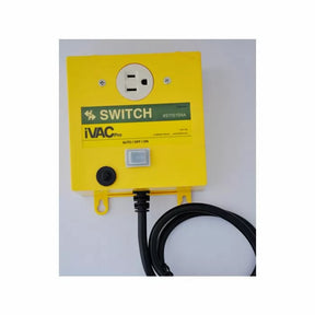 Yellow iVAC Pro automatic dust collector switch with outlet and power cord for woodworking tools