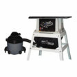 Table saw dust collection system with shop vacuum and dust bag, woodworking tool accessory