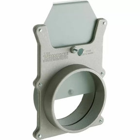 Metal blast gate for dust collection, woodworking shop accessory, silver and gray finish
