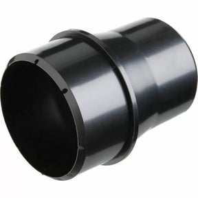 Black plastic dust collection hose adapter for woodworking tools, isolated on white background.