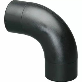 Black plastic dust collection hose elbow connector for woodworking shop vacuum systems