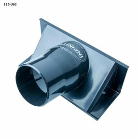 Rectangular black dust collection port for woodworking, angled for router table or saw use.