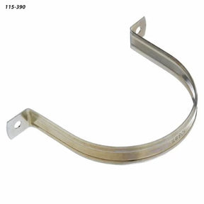 Curved metal band saw blade with mounting holes, woodworking tool accessory on white background.