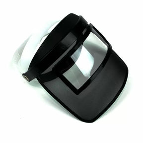 Clear face shield with black mesh visor for woodworking safety and eye protection