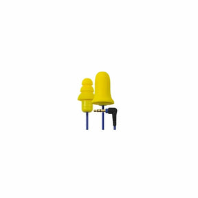 Yellow wired earplugs with audio jack, hearing protection for woodworking safety
