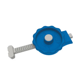 Blue and gray woodworking router table jig knob with adjustable locking mechanism