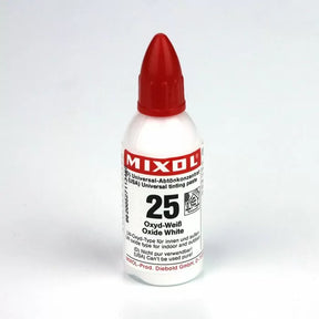 Mixol oxide white universal tinting paste bottle with red cap for woodworking projects