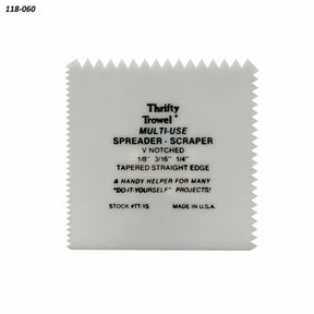 Plastic notched spreader scraper with serrated edges for woodworking and DIY projects