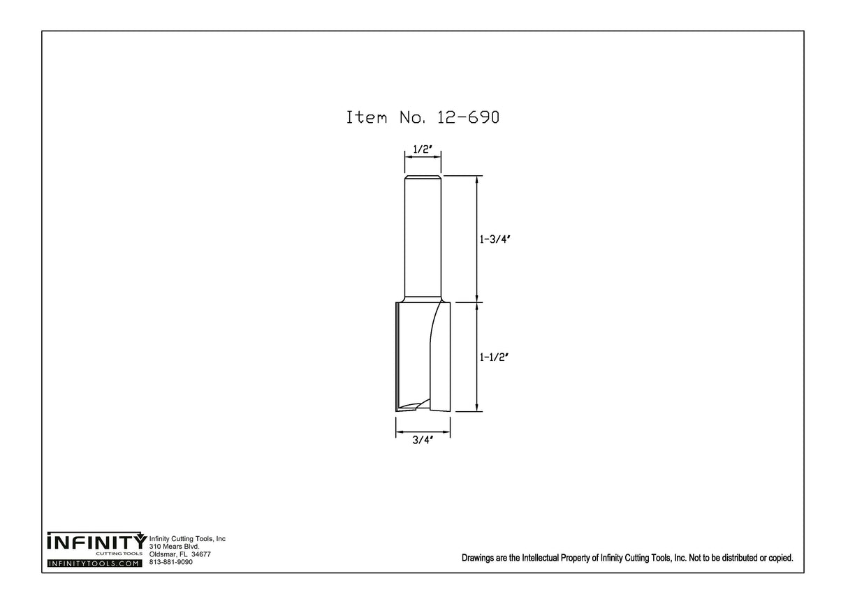 Juego de 4 brocas para enrutador rectas extralargas con vástago de 1/2" de Infinity Tools