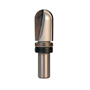 Carbide-tipped router bit with bearing for woodworking on white background