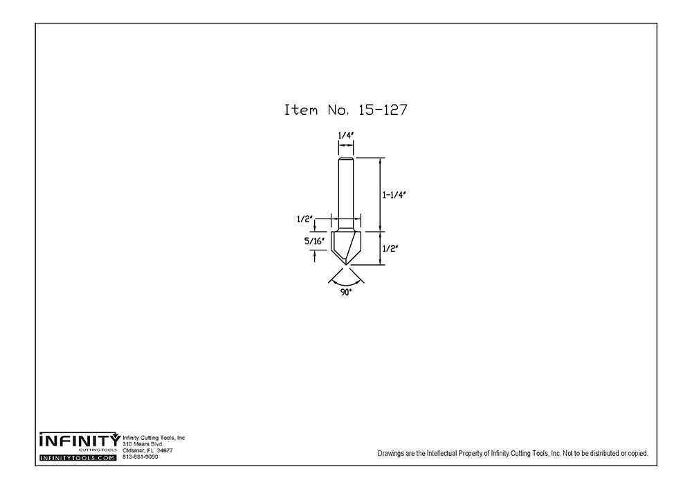 Infinity Tools 1/4" Shank 90° V-Groove Router Bit w/ Bearing