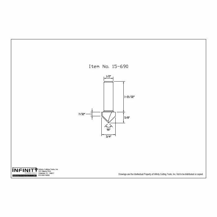 Infinity Tools 1/2" Shank 90° V-Groove Router Bit