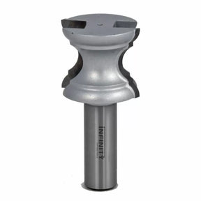 Carbide-tipped woodworking router bit with decorative profile and steel shank