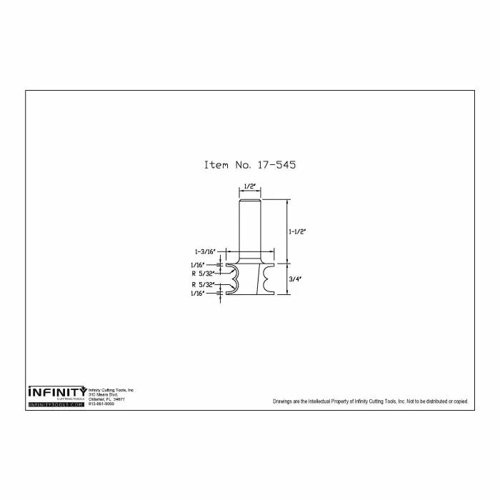 Infinity Tools 1/2" Shank 17th-Century Router Bit, Double D
