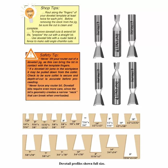 Infinity Tools 1/4" Shank Dovetail Router Bits