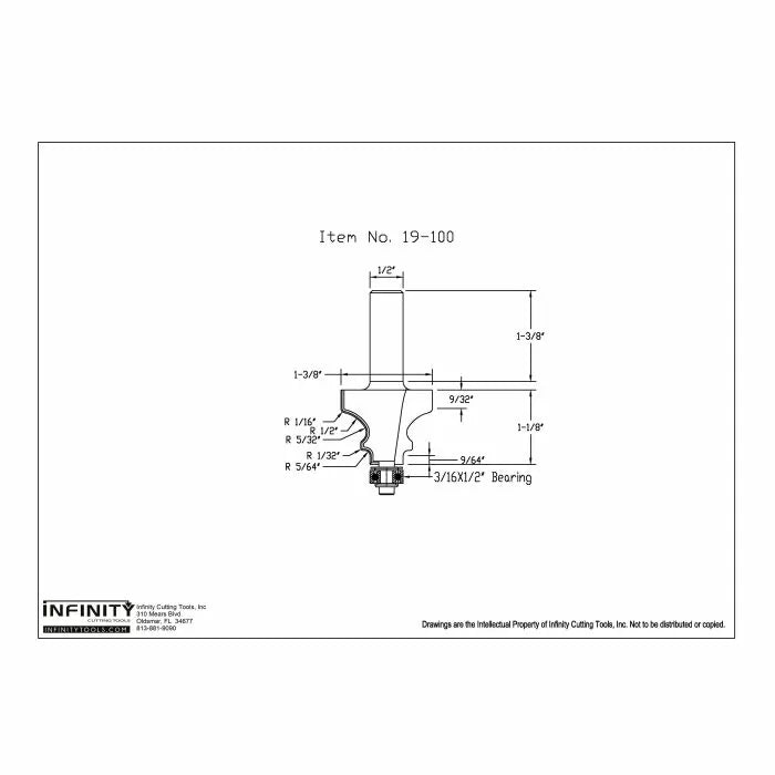 Broca para enrutador de estilo colonial con vástago de 1/2" de Infinity Tools, moldura de acabado interior mediana