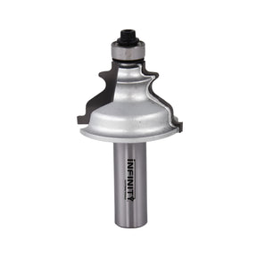 Ogee router bit with bearing for woodworking, carbide-tipped, close-up on white background