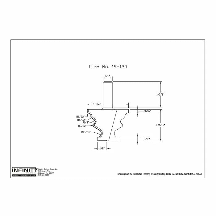 Infinity Tools 1/2" Shank Colonial Period Router Bit, Base Board Endcap