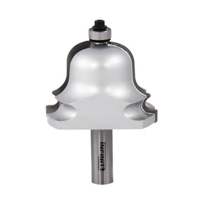 Cove and bead router bit with ball bearing guide for woodworking, isolated on white background.