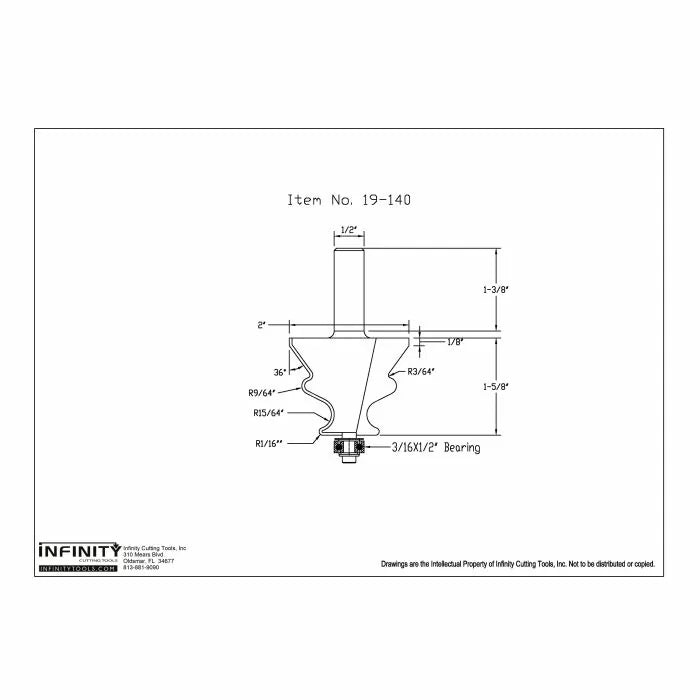 Broca para enrutador de estilo colonial con vástago de 1/2" de Infinity Tools, moldura de inclinación grande