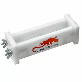 Rectangular white resin casting mold with wing nuts and 'Lizard Blanks' logo, woodworking accessory.
