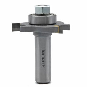 Carbide-tipped woodworking router bit with bearing for joinery and precision cutting tasks.