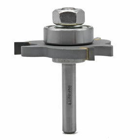 Carbide-tipped woodworking router bit with bearing and hex nut for precise joinery cuts